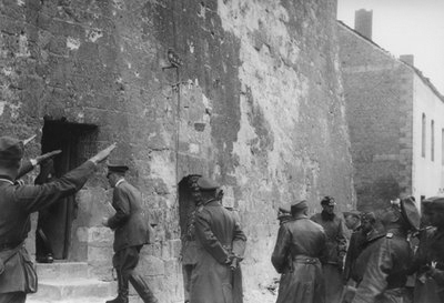 Adolf Hitler enters Ostrevant's tower in Bouchain, France